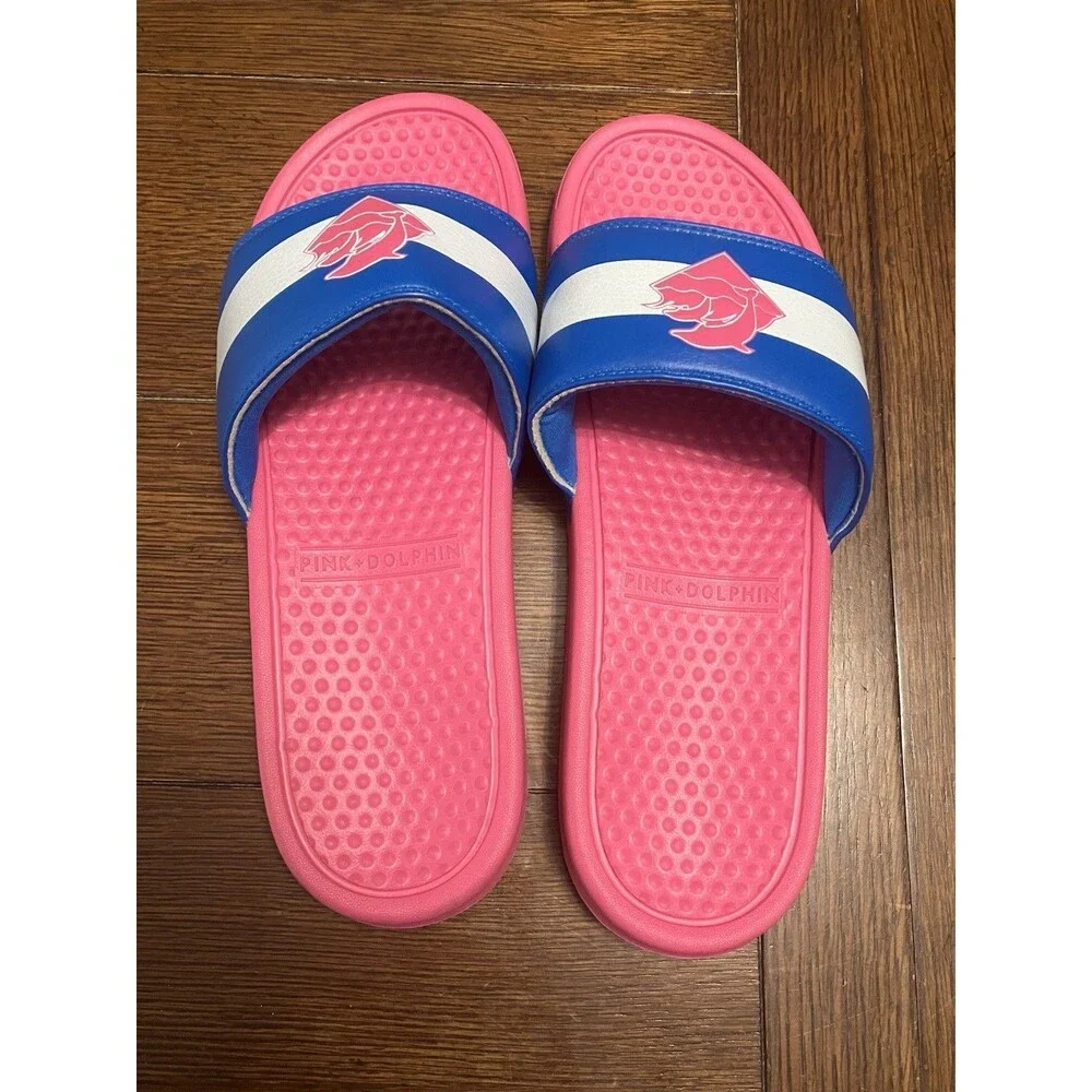 Pink Dolphin Legends At Our Craft Split Waves Slides Pink And Blue Sz 9 NWOT